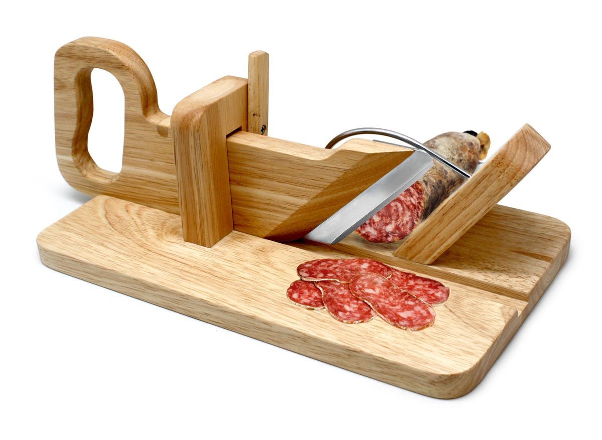 Taglia salame con piano in ardesia in legno